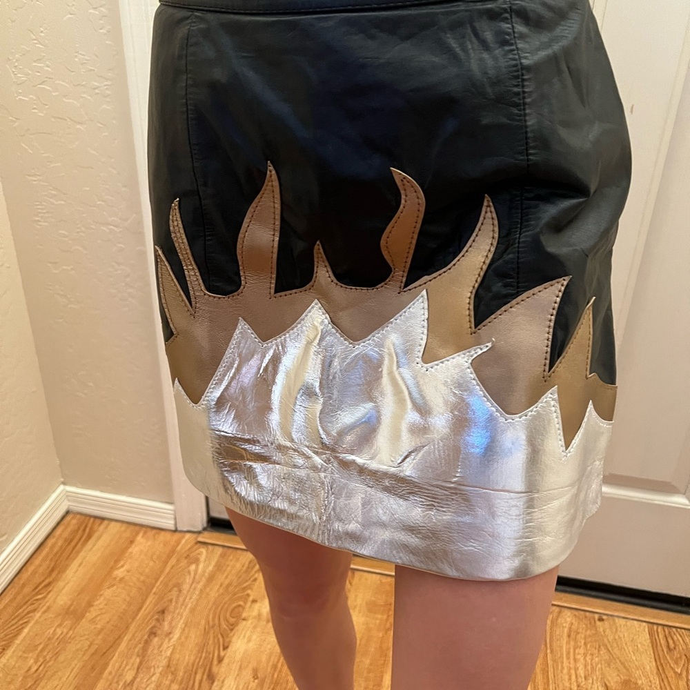 Nasty Gal Black Skirt with Silver and Gold Flames